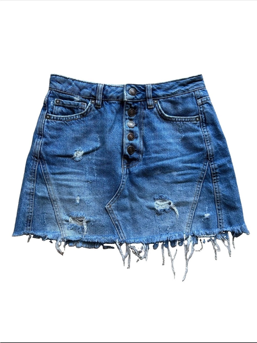 We The Free Denim Jean Skirt Mini Button Fly Distressed Size 25 Free People